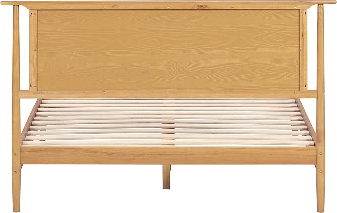 NTC Ruby Wooden Bed Frame with Headboard and Natural Rattan, Solid Oak/Rubber Wood Foundation with Silent Slats, 1000 Lb Capacity, Effortless Assembly (Natural Cane - Rustic Oak, Queen)