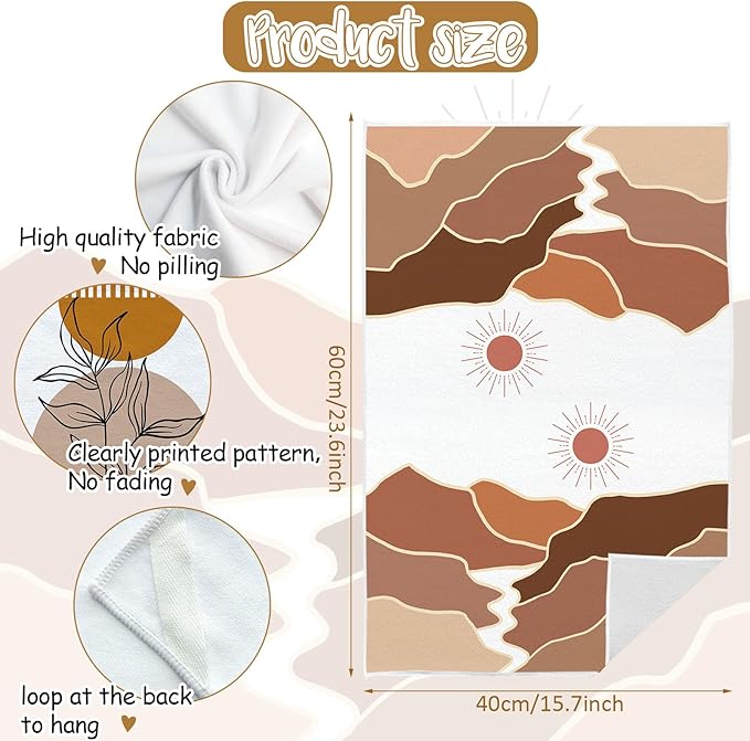 Boho Dish Towels Set of 2 Mountains Rivers Sun Kitchen Tea Towels, Mountain