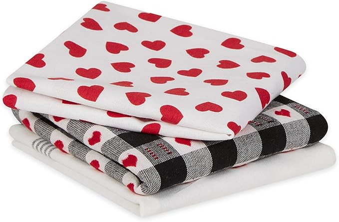 DII Valentine Dish Towels Set of 3 Cat Love Decorative Kitchen Towels 18x28
