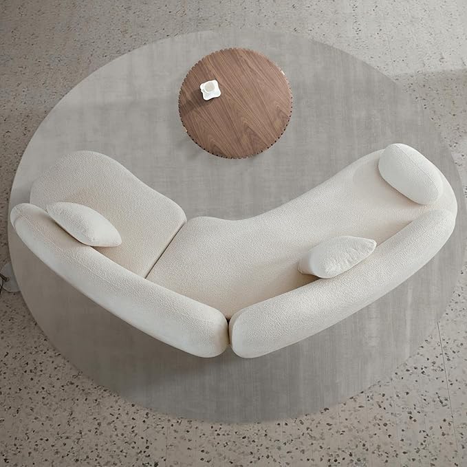128" Luxury Curved Sectional Sofa with Ottoman, 6-Seater Boucle Couch Cloud Like Modular Sofa, Curved Sofas for Living Room, Luxury Couches with Butterfly Backrest Pillows (White)