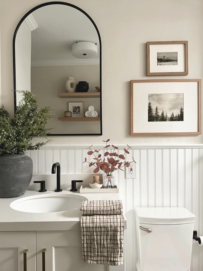 Artificial Eucalyptus Stems in Glass Vase with Faux Water, 14" Fake Plants for Home Decor Centerpieces, Office, Bathroom & Farmhouse Weddings - Faux Plants Decorations