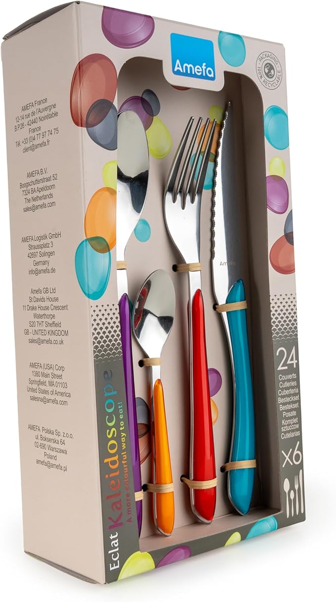 Amefa Eclat Kaleidoscope 24 Piece Flatware Cutlery Box Set, Bright Multi Colored