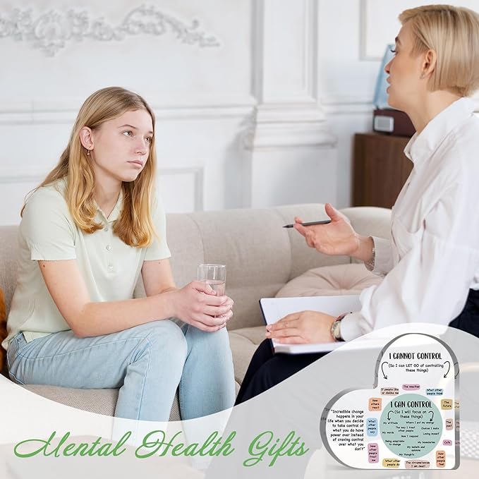 Mental Health Things I Can Control Decor, Mindfulness Therapy Anxiety Decor Office Acrylic Heart Gifts, School Counselor Sign Therapist Office Art Decorations for Therapist Office Living Room Bedroom Gift