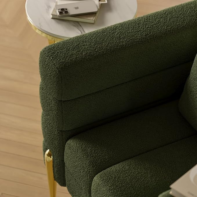 White Accent Chair, Mid Century Boucle Upholstered Armrest Chair for Bedroom, Living Room Chairs, Comfy Reading Chair, Office (Green)