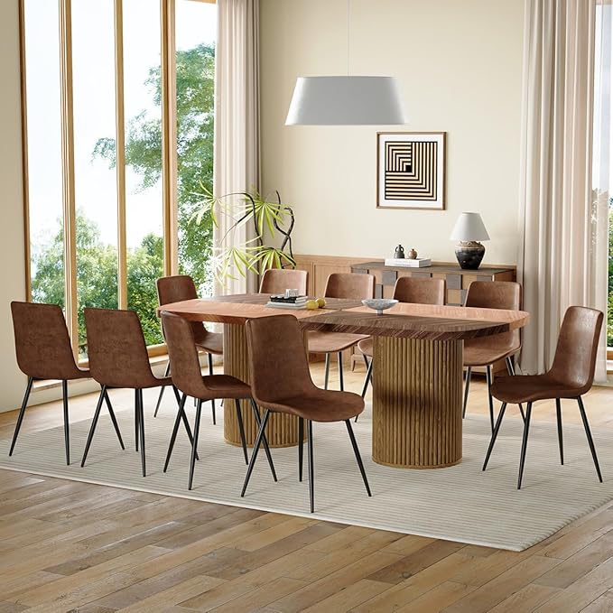 Dining Table Set for 10,Large 79" Rectangular Kitchen Table Set for 10 with Cushioned Chairs,Modern Mid-Century Wood Dining Room Table Set for 10,Ideal for Dining & Gatherings