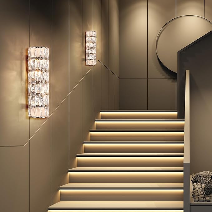 6 Layer Chrome Crystal Wall Sconce, Elegant Modern Luxury Light Fixture, Suitable for Bathroom, Stairway, Kitchen, Living Room, Bedroom, Hallway - 60W