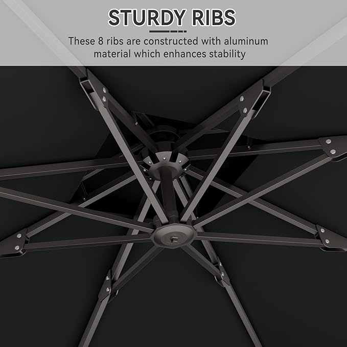 10' X 10' Cantilever Patio Umbrella Outdoor with Base Included Heavy Duty Double Top Windproof Square Offset Umbrellas with 360-degree Rotation for Pool Deck Backyard, Black