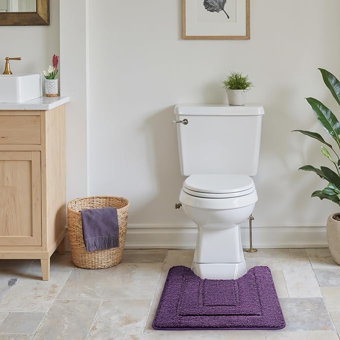 GRANNY SAYS Bathroom Toilet Rugs U Shaped, Bath Mats for Bathroom, Bath Rugs Non Slip Washable, Absorbent Microfiber Toilet Mat, Soft Plush Shaggy, 20" x 24", Purple