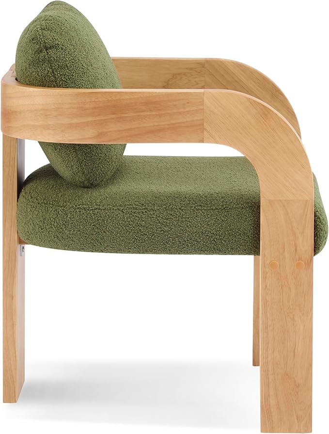 Christopher Knight Home Yorick Modern Boucle Dining Chair Set of 2 with Cushion, Solid Wood Dining Room, Curved Backrest Kitchen Side Chair, Living Room Comfy Extra Seat, Natural+Green