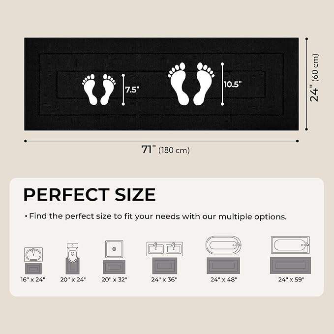 GRANNY SAYS Bathroom Rug Mat, Bath Mats for Bathroom Non-Slip, Super Soft and Water Absorbent, Extra Large Bath Rugs, Microfiber Bath Rugs for Floor, Tub and Shower, 71" x 24", Black