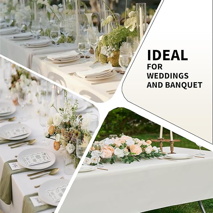 Ivory 6 Pack Polyester Table Cloth 60 x 126 Inch, Rectangle Tablecloths for 6 Foot Tables Washable Table Cloth for Party Wedding