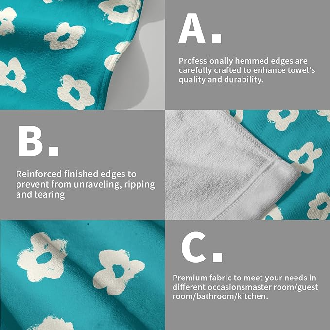 Modern Style Kitchen Towels Set of 2 Aqua Floral Quick Dry Microfiber Dish Towels