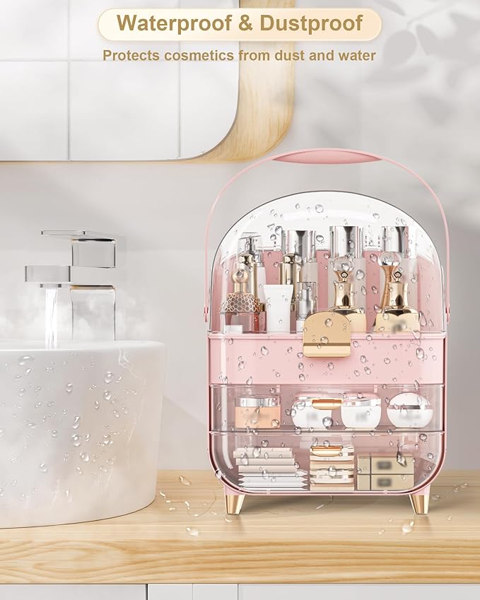 Makeup Organizer, Skincare Holder Bathroom Counter Organizer, Storage Box Cosmetic Display Cases, Teen Girl Gifts Trendy Stuff Make up Organizers for Vanity, Dresser, Countertop (Pink)