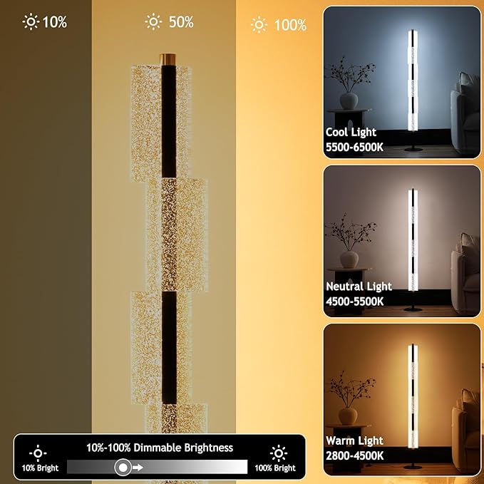 NUÜR Modern Floor Lamp, Dimmable Standing Lamp with Remote Control, Stepless Adjustable Colours & Brightness, Industrial Lighting for Living Room, Bedroom, Office (Floor Lamp for Living Room)