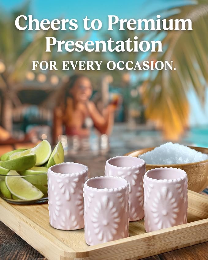 Talavera Shot Glasses 100% Handmade Ceramic Mexican Pottery Design Perfect Gifts for Women & Men, LUSH PINK