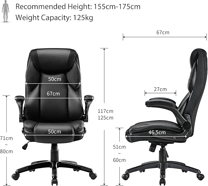 EUREKA ERGONOMIC PU Leather Desk Chair Office Executive Chair, Ergonomic Office Chair Flip Up Arms, High Back Office Chair with Headrest, Home Office Chair with Wheels, Computer Chairs for Adults