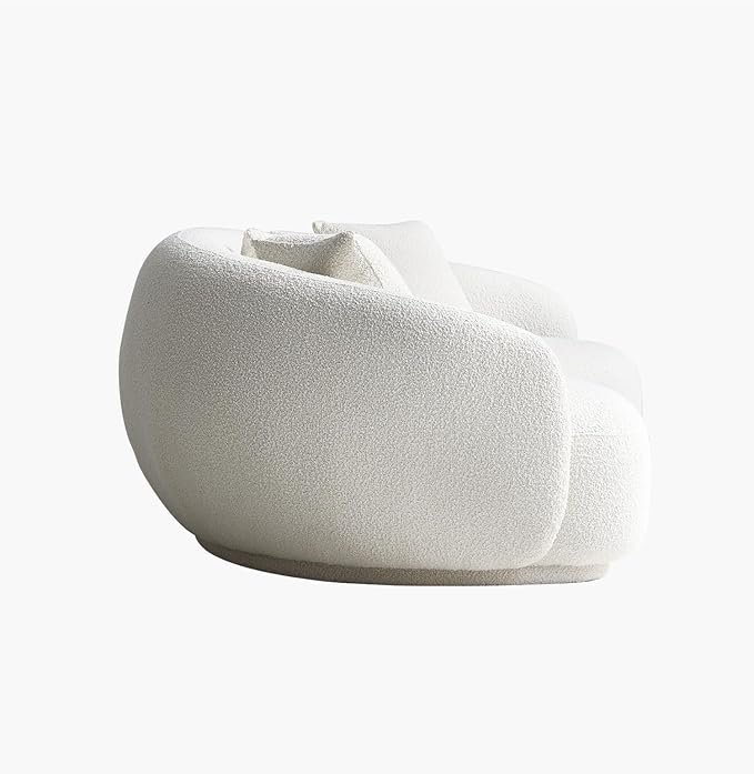Acanva Mid Century Modern Curved Living Room Sofa, 4-Seat Boucle Fabric Couch for Bedroom, Office, Apartment, White