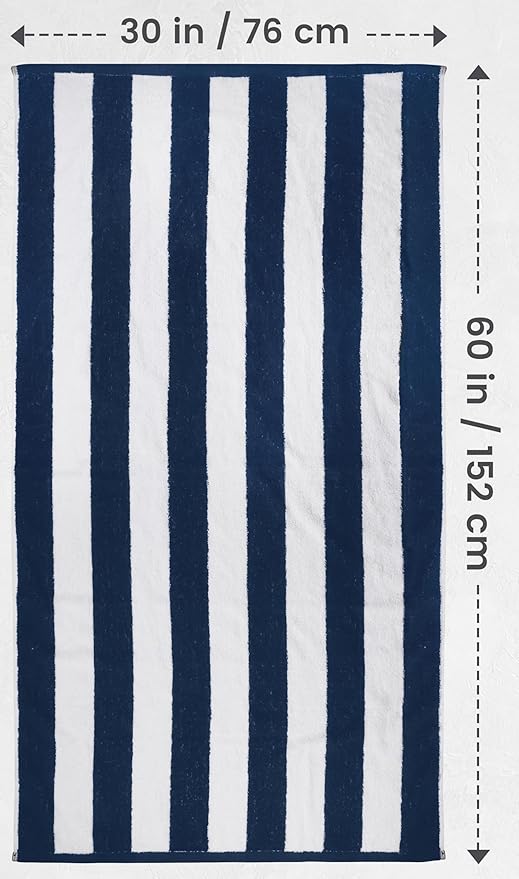 Utopia Towels 4 Pack Cabana Stripe Beach Towel Oversized 100% Ring Spun Cotton Beth Towels Highly Absorbent Quick, Navy