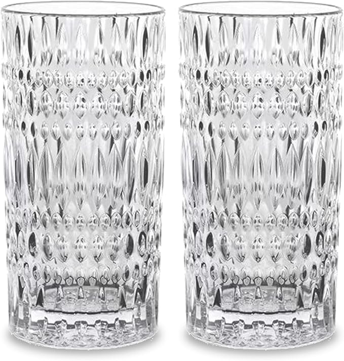 Highball Glasses Set of 4 15oz Vintage Glass Cups Fits Dinner Party - Unique Texture, Dishwasher Safe