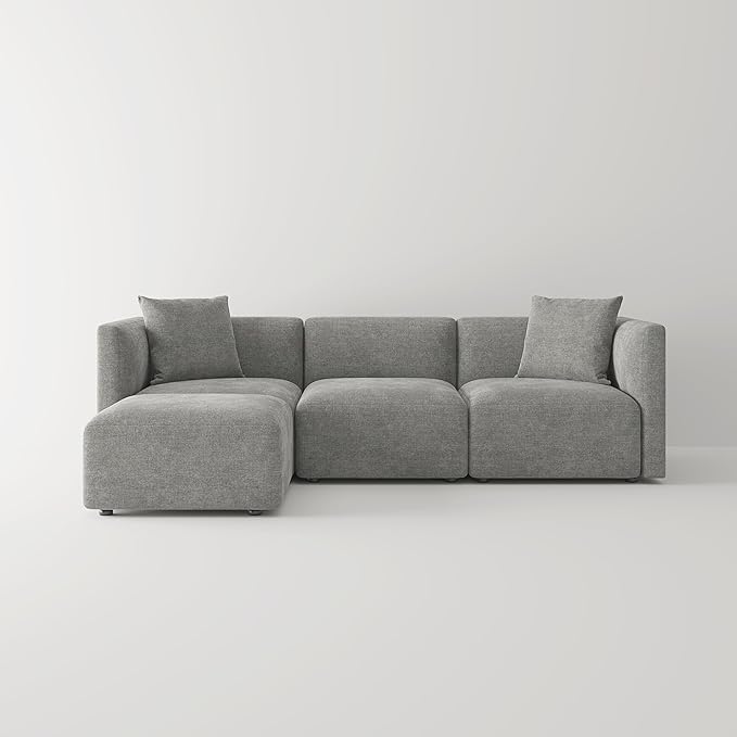 Acanva Luxury L-Shaped Upholstery Convertible Modular Sectional Sofa, Contemporary Reversible Couch with Chaise Lounge for Living Room, Apartment, Linen-Like Grey