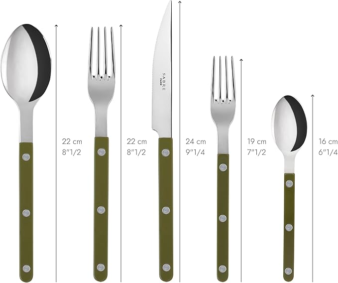 5-Piece Flatware Set - Bistrot Collection - Knife, Fork, Soup Spoon, Teaspoon & Dessert Fork - Stainless Steel & Nylon - Dishwasher Safe - Fern Green - Brilliant Finish