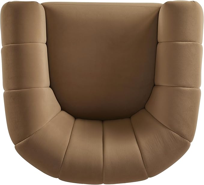 Christopher Knight Home Monroe Velvet Swivel Club Chair,Armchair with 360-Degree Rotation, Upholstered Barrel Swivel Sofa Chair for Living Room/Bedroom, Tufted Back,Thick Cushion, Iron Base, Camel