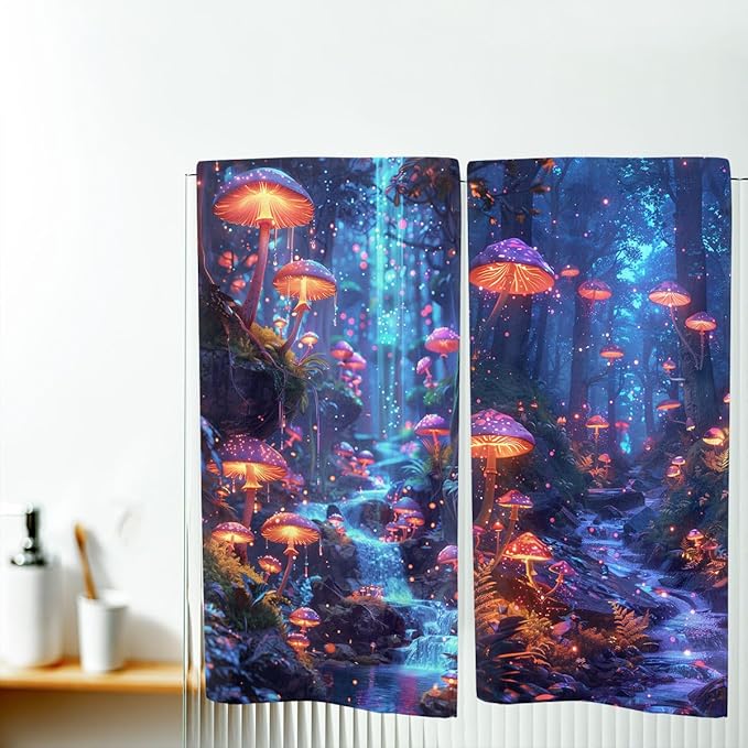 Mushroom Decorative Kitchen Dish Towels Absorbent Fantasy Tea Towels Gift 16x24, Enchanted Forest