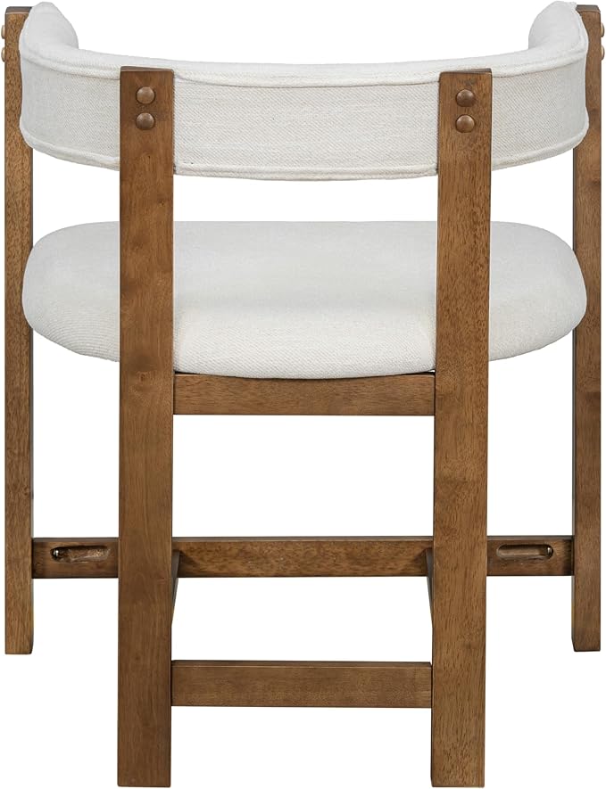 Christopher Knight Home Set of 2 Arley Modern Fabric Upholstered Dining Sturdy Wooden Kitchen Side Chair with Ergonomic Backrest and Footrest, Soft Padded Barrel, Beige+Walnut