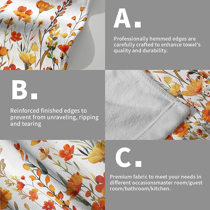 Watercolor Orange Daisy Hand Towels Autumn Floral Botanical Decorative Thanksgiving Seasonal Kitchen Spa 28x14