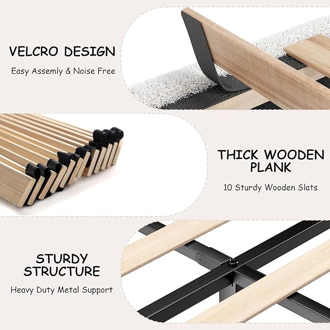 King Size Boucle Bed Frame, Cloud Upholstered Platform Bed with Height Adjustable Headboard & Soft Rounded Corners, No Box Spring Needed, Noise Free, Easy Assembly, White