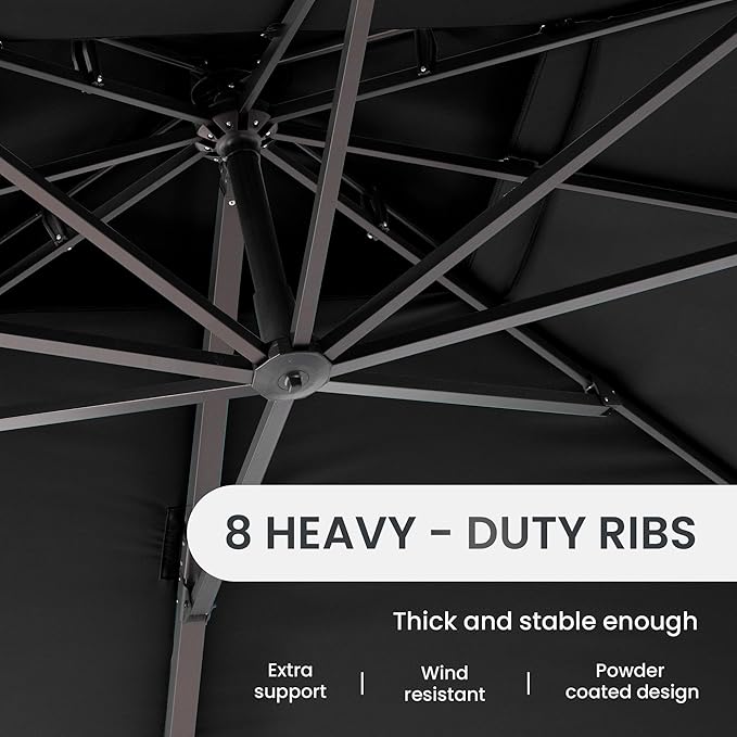 10 X 13 FT Patio Umbrella Heavy Duty Double Top Windproof Rectangle Cantilever Outdoor Umbrellas with 360-degree Rotation for Pool Deck Backyard, Black