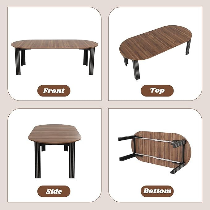 43-78 Inch Extendable Round Dining Table for 4-8 People, Modern Farmhouse Wood Kitchen Dinner Table with Oval Expandable Wooden Top and 2 Removable Leaves for Dining Room, Living Room(Walnut, Brown)