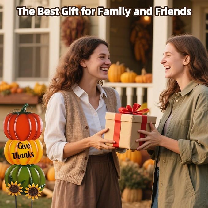 Pumpkin Yard Stakes Large 38.5" with Give Thanks Sign and Decorative Sunflowers, Fall Decorations for Home Outdoor Thanksgiving Decor and Fall Porch Decor