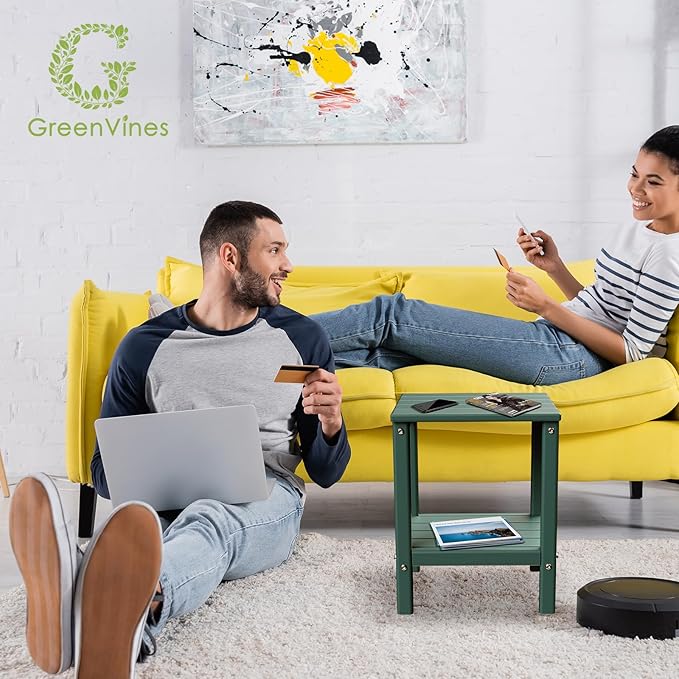 GREENVINES Outdoor Rocking Chair Set | 3-Piece | 2 Rocking Chairs with 1 Side Table | Porch Rocker | HDPE Plastic | Forest | Patio Furniture Sets | High Back | Big & Tall | Ladder Back