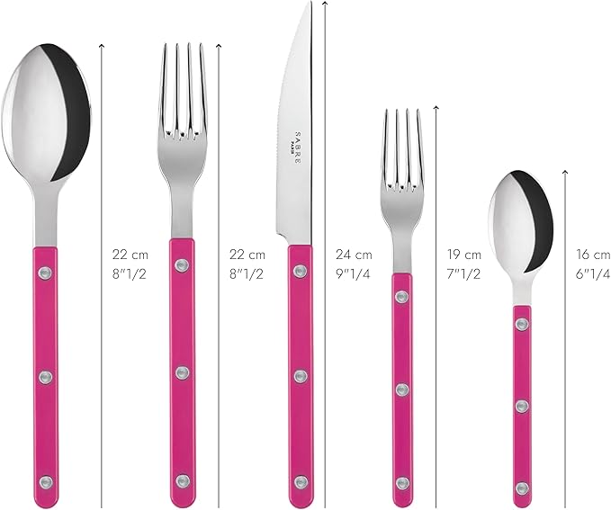5-Piece Flatware Set - Bistrot Collection - Knife, Fork, Soup Spoon, Teaspoon & Dessert Fork - Stainless Steel & Nylon - Dishwasher Safe - Raspberry - Brilliant Finish