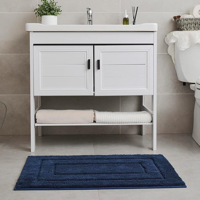 GRANNY SAYS Deep Blue Bathroom Rug, 20" x 32", Non-Slip, Water Absorbent, Microfiber, Machine Wash Dry