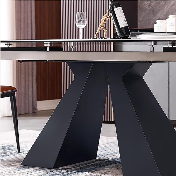 Extendable Dining Table for 8-12 Seat Flexible Stretch Tabletop Made from Sintered stone Tempered Glass Solid Carbon Steel Base, White