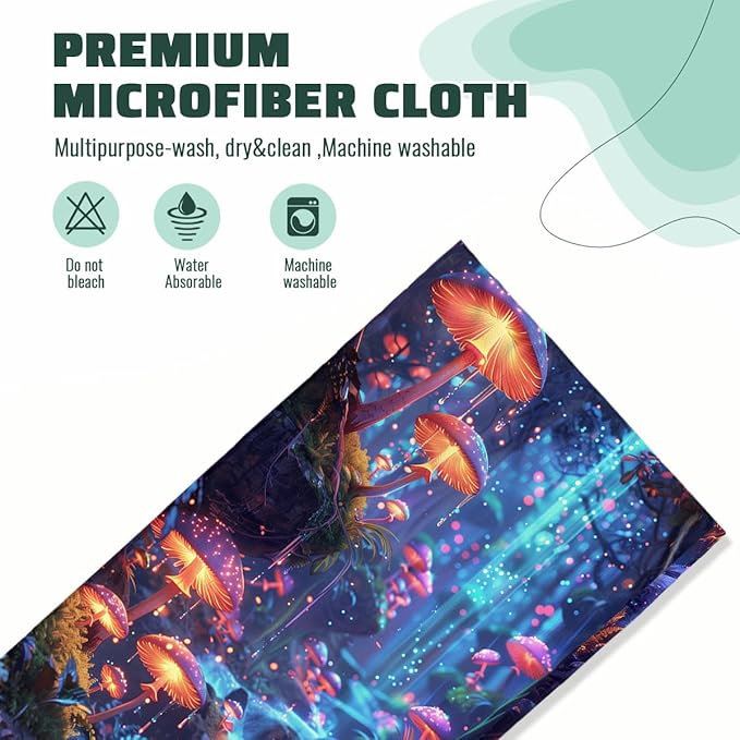 Mushroom Decorative Kitchen Dish Towels Absorbent Fantasy Tea Towels Gift 16x24, Enchanted Forest