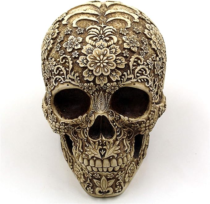 UJOY Creative Skull Flowers Sculpture 8.1'' Human Head Skeleton Statue Collectible Halloween Decoration Home Decor