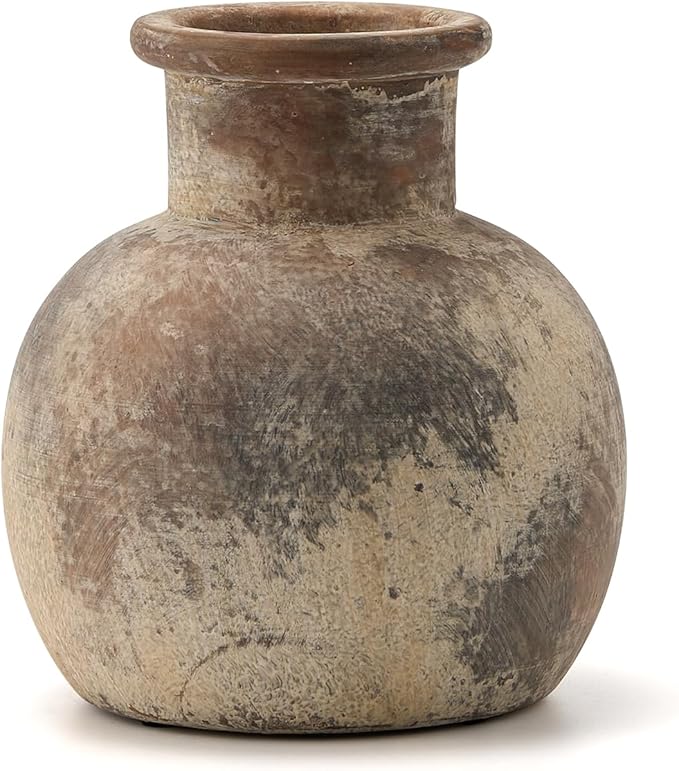 SIDUCAL Ceramic Rustic Farmhouse Vase | 6 Inch Pottery Decorative Flower for Home Decor | Boho Vase | Terracotta for Table, Living Room, Bathroom Decoration, Shelf Decor, Mantel