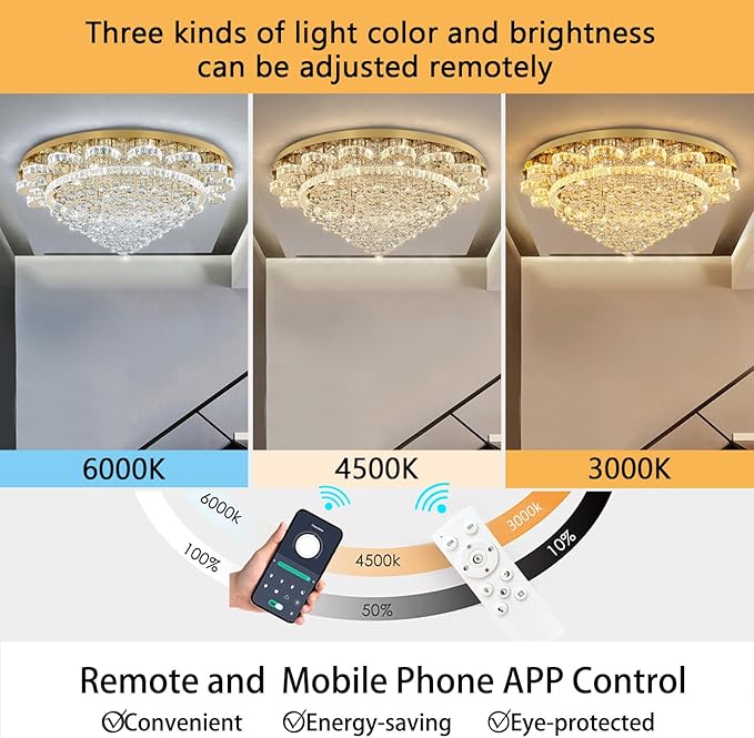 Modern Chandelier Living Room Light Large Luxury Chandeliers for High Ceiling Foyer Entryway Lights Dimmable 110W LEDs Crystal Gold Lighting Fixtures