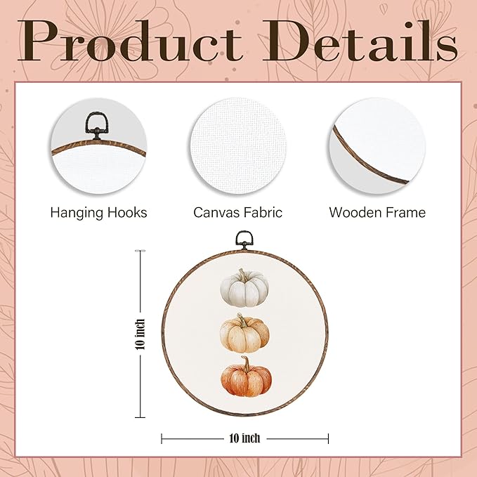 Hxlac Fall Pumpkin Print Round Wall Art Framed, Rustic Fall Round Wall Decor, Autumn Halloween Hanging Canvas Prints Wall Sculptures for Farmhouse Home Living Room Bedroom Decor, 10x10 Inch