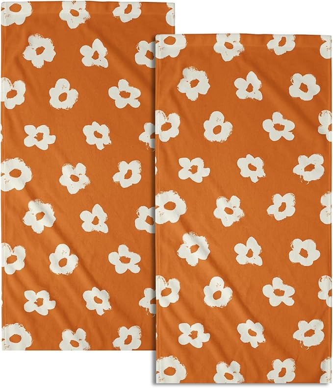 Modern Style Kitchen Towels Set of 2 Orange Floral Microfiber Dish Towels Kitchen