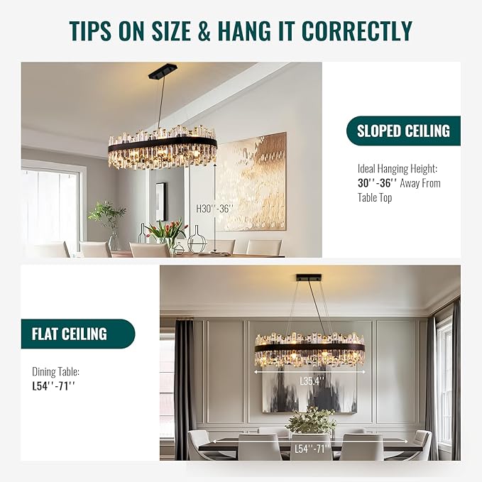 Siljoy Modern Crystal Chandelier for Dining Room, 16-Light Black Oval 2-Tiers Crystal Raindrop Chandelier, Farmhouse Dimmable Crystal Pendant Ceiling Light for Living Room Kitchen Island L35.4''