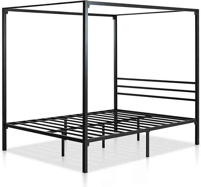 ZINUS Patricia Black Metal Canopy Platform Bed Frame, Mattress Foundation with Steel Slat Support, No Box Spring Needed, Easy Assembly, Full