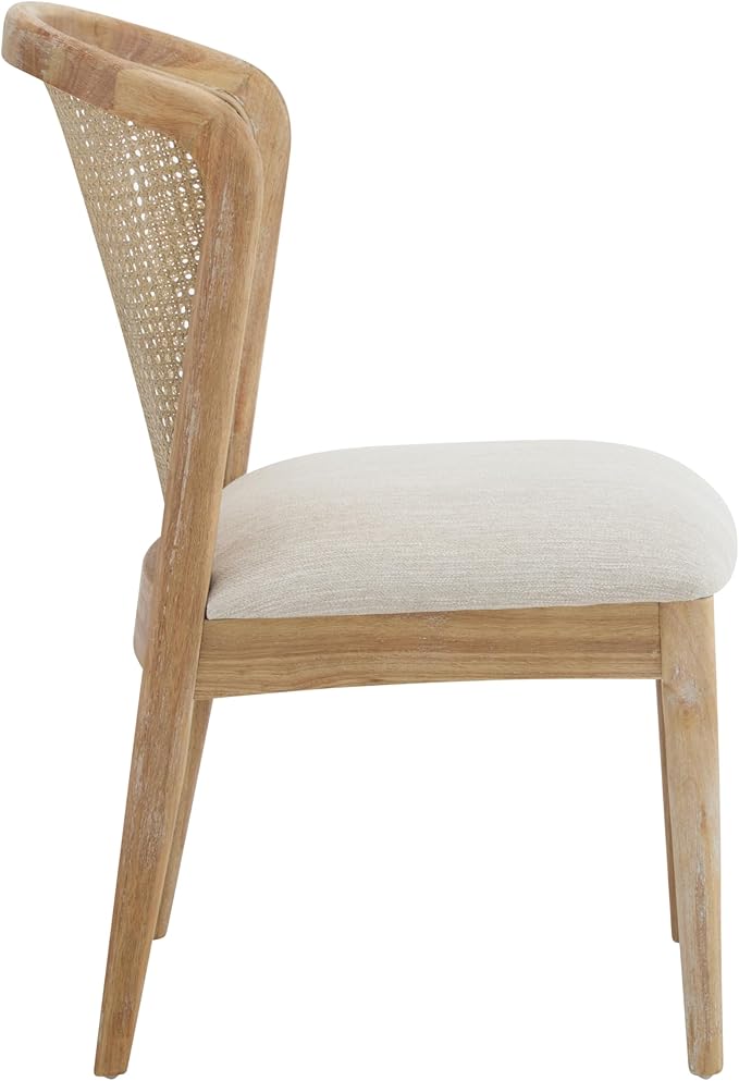 Christopher Knight Home Lilia Dining Chairs Set of 2, Modern Dining Chair with Fabric Upholstery, Rubberwood Frame Kitchen Chairs with Cane Webbing, Extra Seat for Dining Room, Beige + Natural