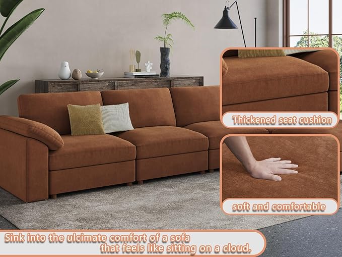 EASE MOOSE Oversized L Shape Sectional Couch,Extra Large Deep seat Brown Sectional Modular Sofa for Living Room