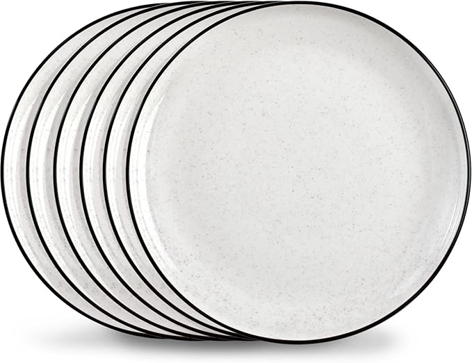 Ceramic White Dinner Plates Set of 6, 10.5 Inch Plates for Kitchen, Microwave Oven and Dishwasher Safe, Modern Dishes Set for Pasta,Steak, Dessert, Salad