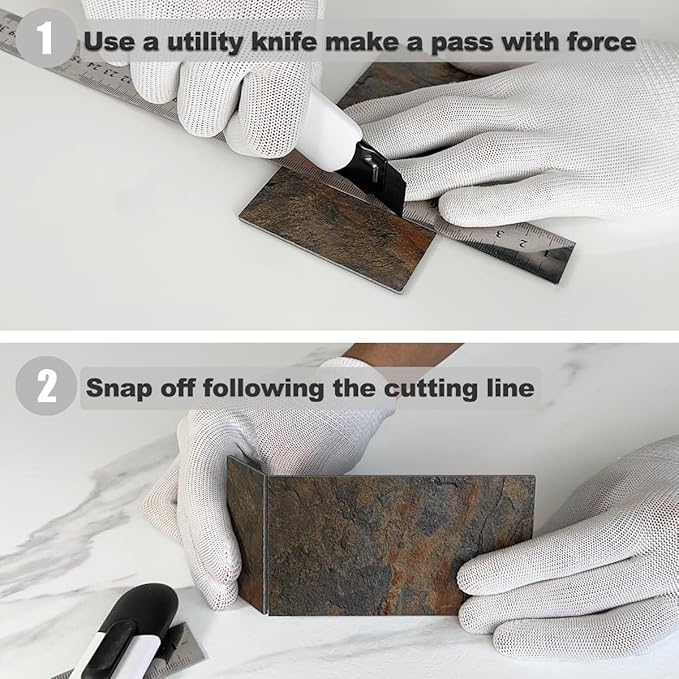 AULIGET Rustic Slate Peel and Stick Backsplash Wall Tile, 3" x 6" PVC Faux Stone Stick on Tiles, 4