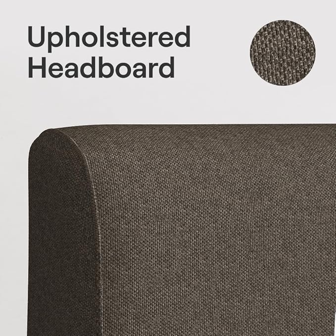 Nectar Bamboo Platform Bed Frame & Upholstered Headboard - Twin - Natural/Slate - Floating Center Support Legs -12” Height - Easy Tool Free Set Up - Sturdy Wooden Support Slats - Holds Up To 500 lbs